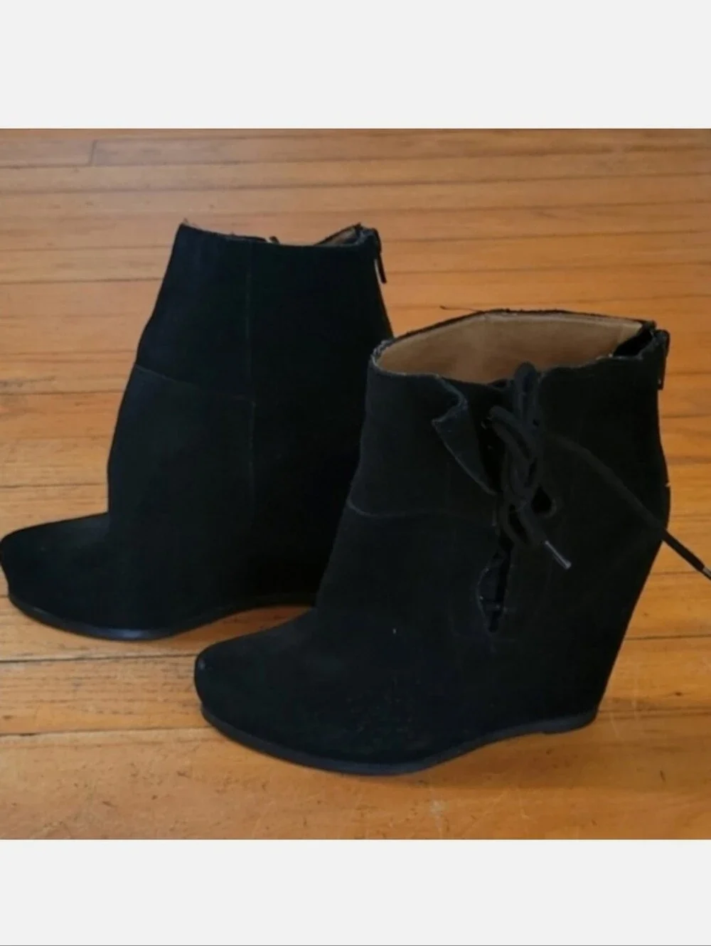JAMBU Suede Leather Black Wedge Ankle Booties Size 39 8.5